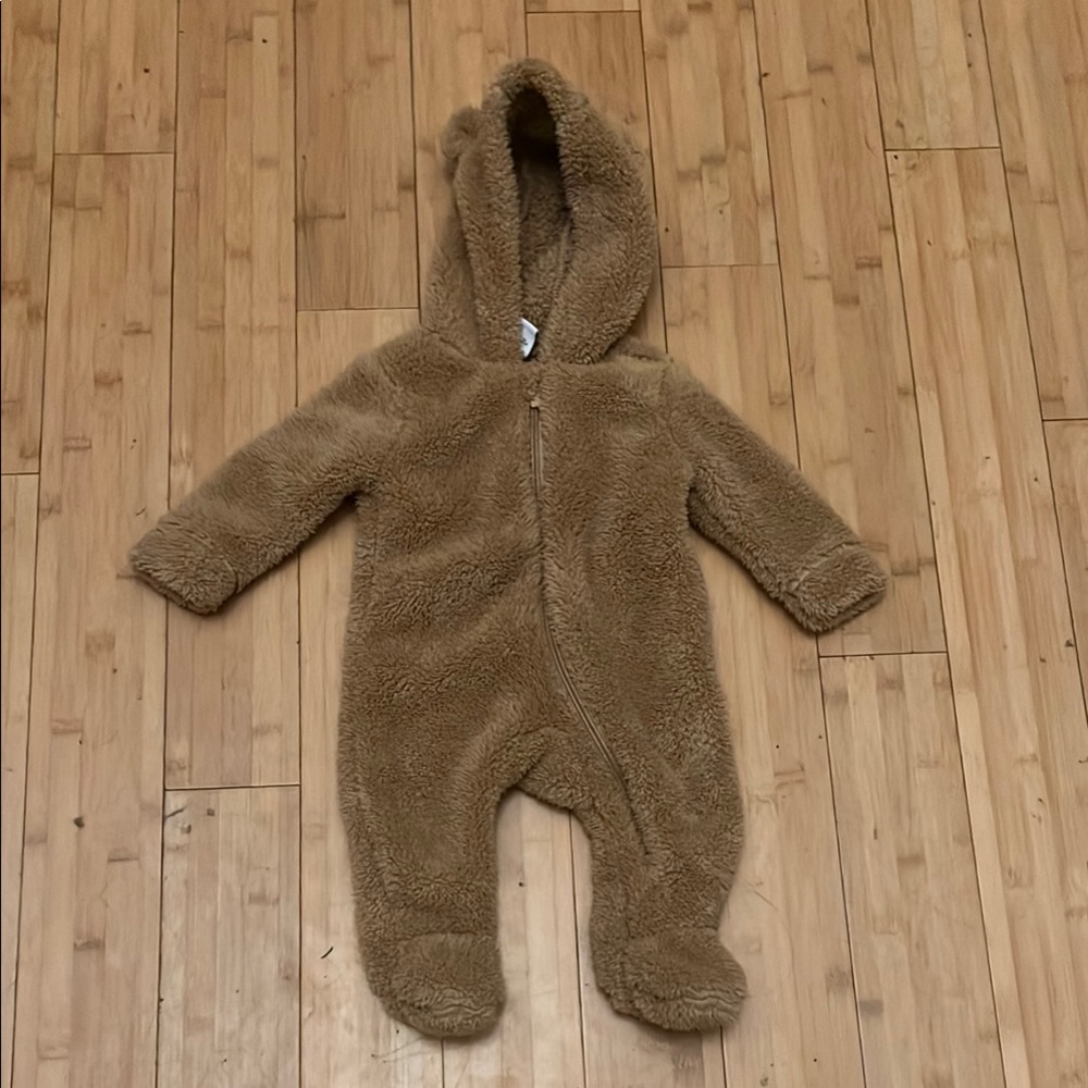 Old Navy Brown Bear Cozy Footed One Piece with Hood